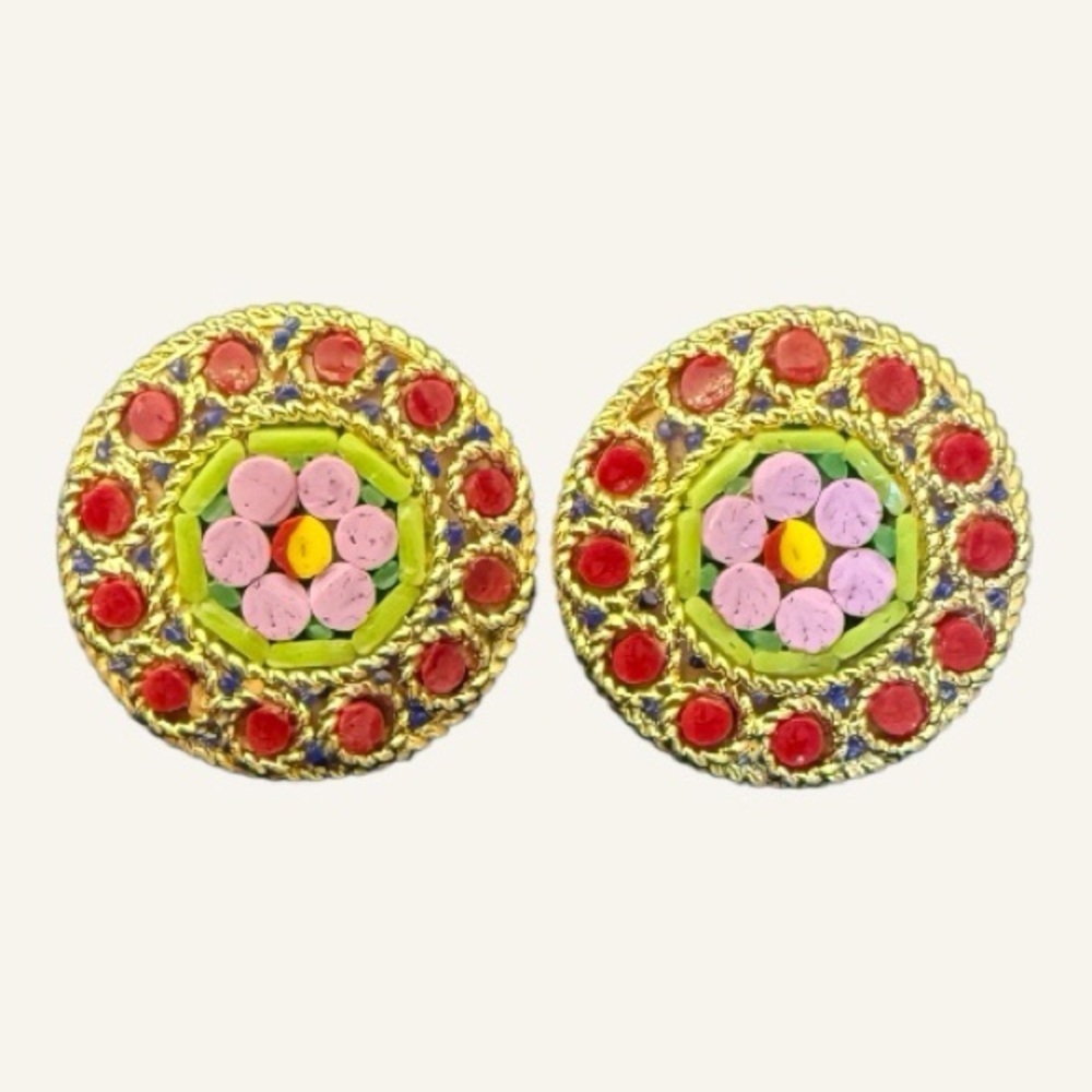 Mosaic Inspired Clip On Earrings